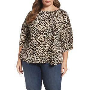 NWT Womens Plus Size 1X Nordstrom Vince Camuto Leopard Bell Sleeve Top NEW
